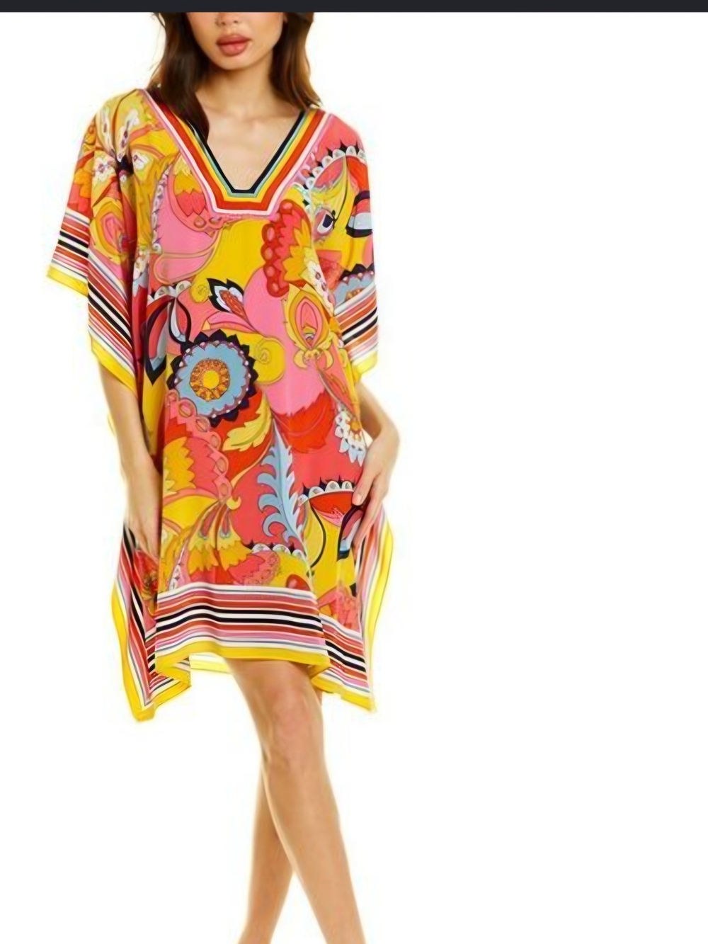 Trina Turk Multicolor Floral V-Neck Swim Coverup in Yellow & Pink